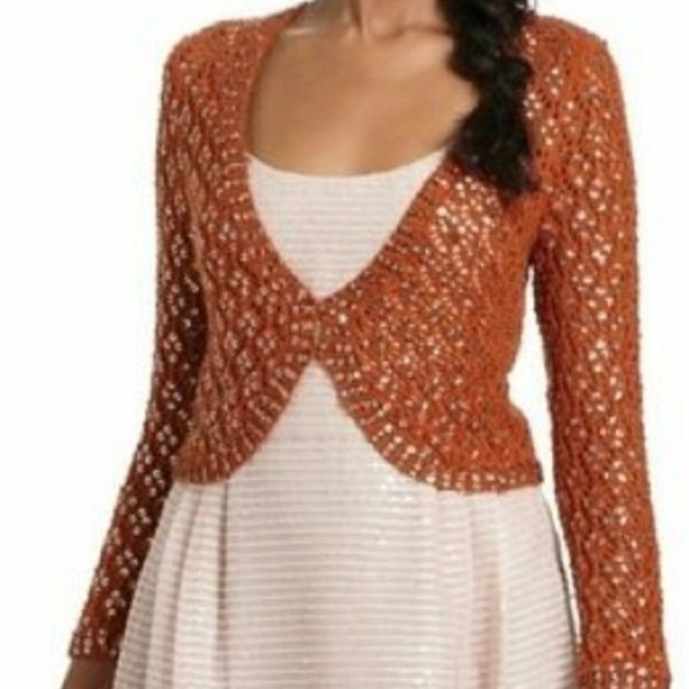Anthropologie Sequin Embellished Crochet Cardigan